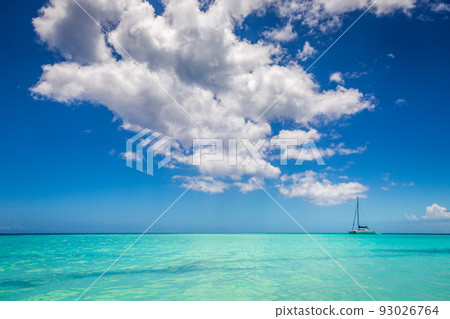 Tropical paradise, Punta Cana turquoise caribbean sea and sailboat 93026764