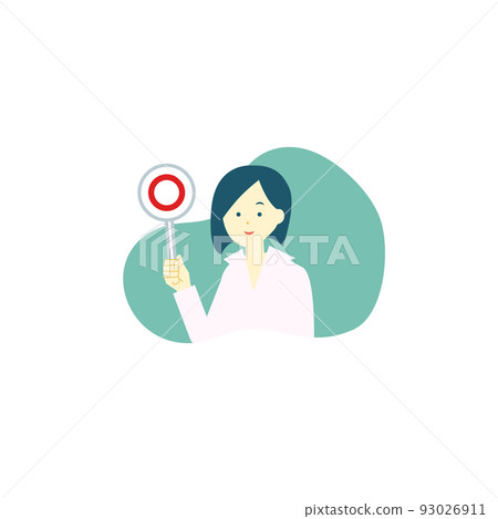 woman with red circle tag 93026911
