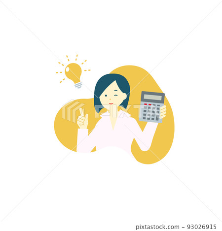 Calculating woman and light bulb icon / business / money / household account book Calculating woman and light bulb icon / business / money / household account book 93026915