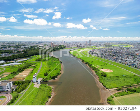Aerial view "Chiba Prefecture" View downstream from the vicinity of Yagiri on the Edo River 93027194