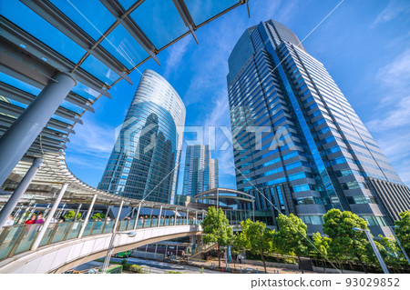 Tokyo cityscape in Japan August, hot day. Overlooking the office buildings and pedestrian deck in front of Shinagawa Station = August 10 Tokyo cityscape in Japan August, hot day. Overlooking the office buildings and pedestrian deck in front of Shinagawa Station = August 10 93029852