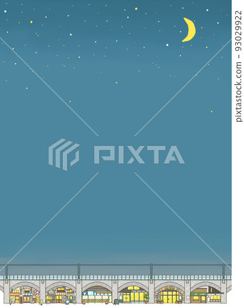 Townscape, underpass, night view, stars, moon Townscape, underpass, night view, stars, moon 93029922