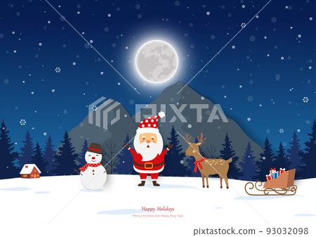 Night scene landscape background with Santa Claus happy on winter 93032098