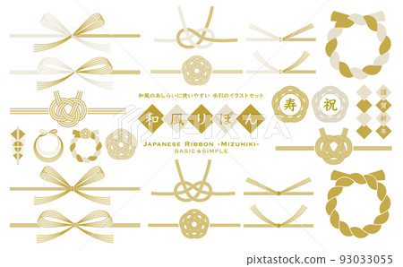 Japanese style ribbon mizuhiki illustrations - gold and silver - 93033055