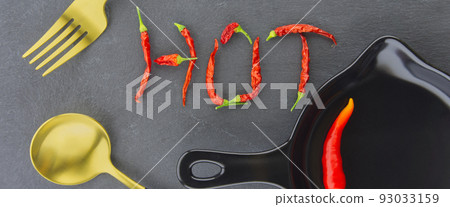 HOT spicy chili pepper still life with text 93033159