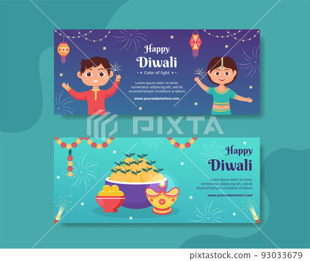 Indian Celebrating Diwali Day Horizontal Banner Template Hand Drawn Cartoon Flat Illustration Indian Celebrating Diwali Day Horizontal Banner Template Hand Drawn Cartoon Flat Illustration 93033679