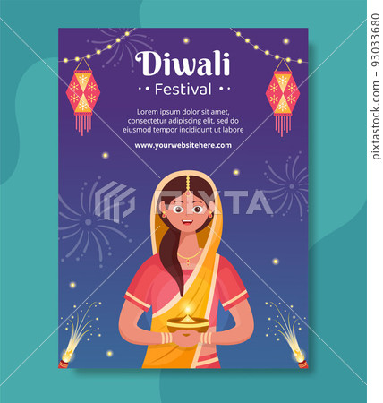Indian Celebrating Diwali Day Poster Template Hand Drawn Cartoon Flat Illustration Indian Celebrating Diwali Day Poster Template Hand Drawn Cartoon Flat Illustration 93033680