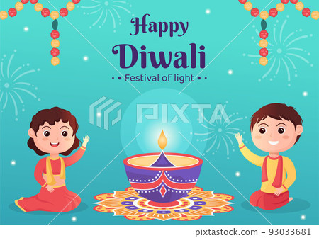 Indian Celebrating Diwali Day Background Template Hand Drawn Cartoon Flat Illustration Indian Celebrating Diwali Day Background Template Hand Drawn Cartoon Flat Illustration 93033681