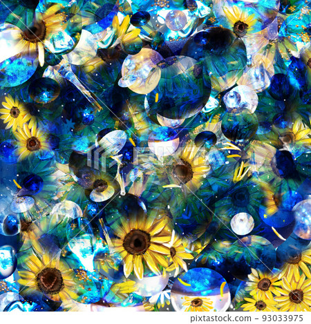 Texture that blue and white marbles color the sunflower like a planet 93033975