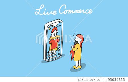 Illustration of a female seller doing live commerce 93034833