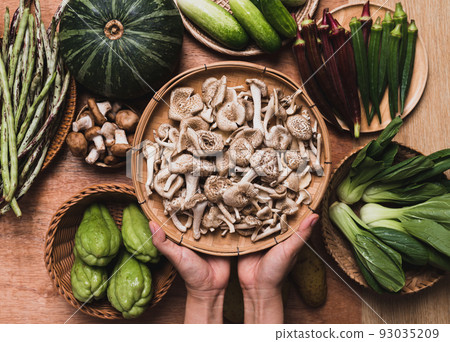 Fresh organic vegetables and edible mushroom from local farmer market 93035209