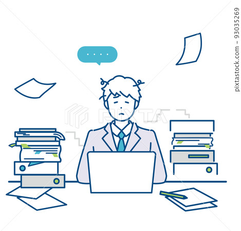 一個忙碌的商人的插圖素材沒有進展的無紙化工作 93035269