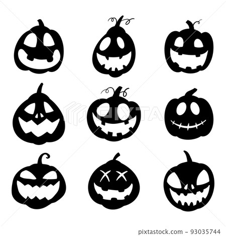 Halloween pumpkin faces icon set. Pumpkin silhouettes smile on white background. 93035744