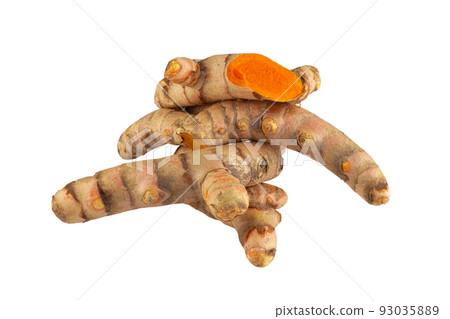 Turmeric Herb Contains Bioactive Compounds isolated over white background. Turmeric Herb Contains Bioactive Compounds isolated over white background. 93035889