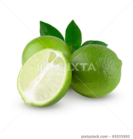 Whole and sliced limes, Sour green fruit isolated on alpha background. Whole and sliced limes, Sour green fruit isolated on alpha background. 93035893