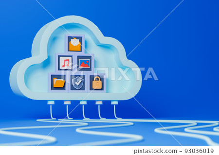 3d rendering concept cloud computing technology. Electronic files storage on cloud. 3d rendering concept cloud computing technology. Electronic files storage on cloud. 93036019