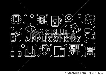 Mobile Applications vector outline horizontal illustration Mobile Applications vector outline horizontal illustration 93036637