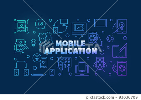 Mobile Application vector outline colored horizontal banner Mobile Application vector outline colored horizontal banner 93036709