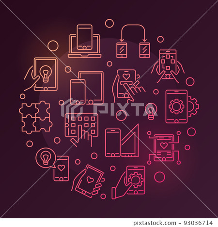 Round vector colorful illustration with smartphone line icons Round vector colorful illustration with smartphone line icons 93036714
