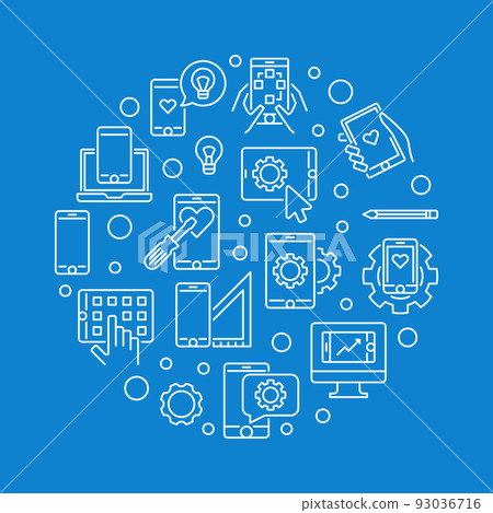 Mobile app development vector round outline illustration Mobile app development vector round outline illustration 93036716