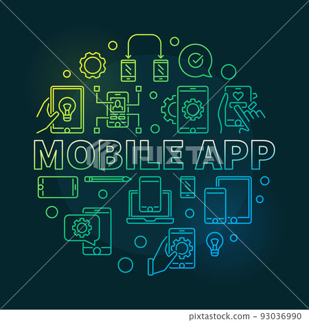 Mobile App vector round modern outline illustration Mobile App vector round modern outline illustration 93036990
