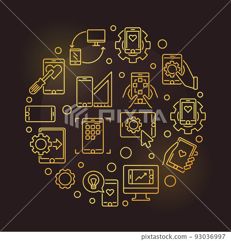 Mobile App Development vector round golden line illustration Mobile App Development vector round golden line illustration 93036997