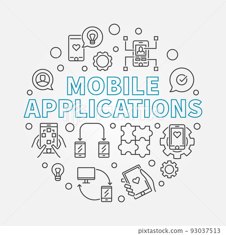 Mobile Applications vector round illustration in thin line style Mobile Applications vector round illustration in thin line style 93037513