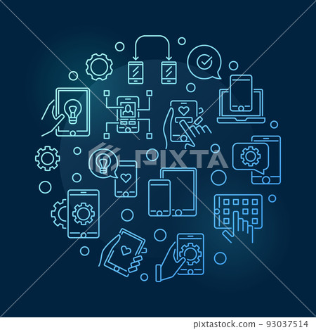 Apps and App Development vector round blue line illustration Apps and App Development vector round blue line illustration 93037514