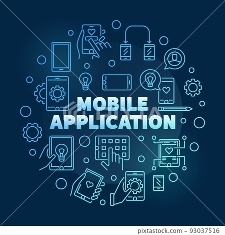 Mobile Application vector round blue outline illustration Mobile Application vector round blue outline illustration 93037516