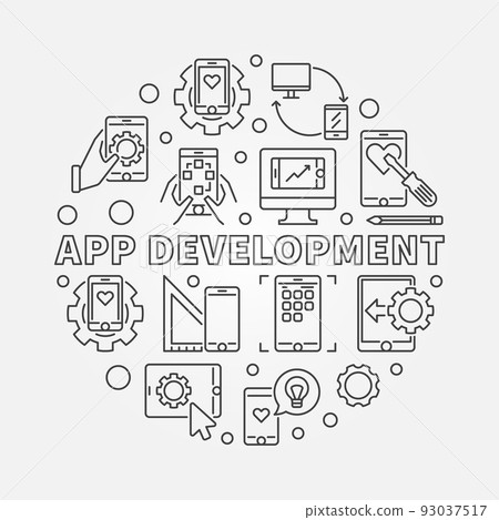 App Development vector round illustration in thin line style App Development vector round illustration in thin line style 93037517