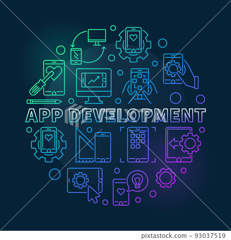 App Development vector round colored outline illustration App Development vector round colored outline illustration 93037519