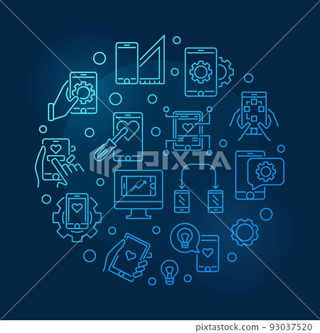 Mobile App Development vector round blue thin line illustration Mobile App Development vector round blue thin line illustration 93037520