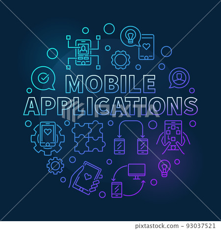 Mobile Applications vector round colored linear illustration Mobile Applications vector round colored linear illustration 93037521