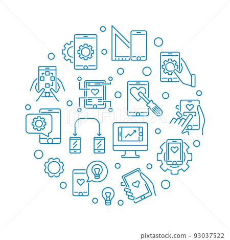 Mobile app Development vector round outline illustration Mobile app Development vector round outline illustration 93037522