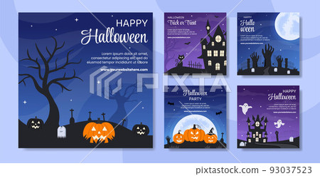 Halloween Night Party Social Media Post Template Hand Drawn Cartoon Flat Illustration Halloween Night Party Social Media Post Template Hand Drawn Cartoon Flat Illustration 93037523