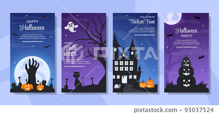 Halloween Night Party Social Media Stories Template Hand Drawn Cartoon Flat Illustration Halloween Night Party Social Media Stories Template Hand Drawn Cartoon Flat Illustration 93037524