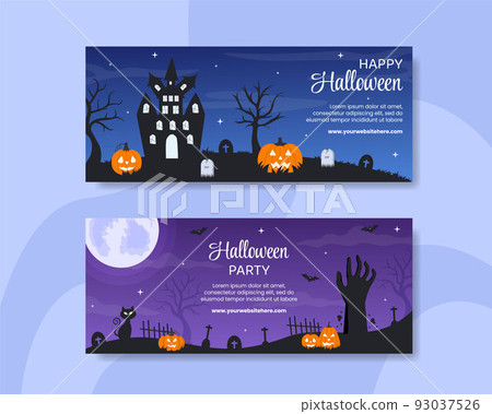 Halloween Night Party Horizontal Banner Template Hand Drawn Cartoon Flat Illustration Halloween Night Party Horizontal Banner Template Hand Drawn Cartoon Flat Illustration 93037526