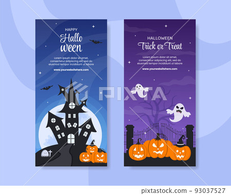 Halloween Night Party Vertical Banner Template Hand Drawn Cartoon Flat Illustration 93037527