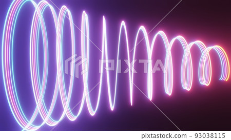 Abstract colorful neon glowing light background. Speed light illuminated. Florescent on the dark scene. Curvy moving line shape. 3D render. 93038115