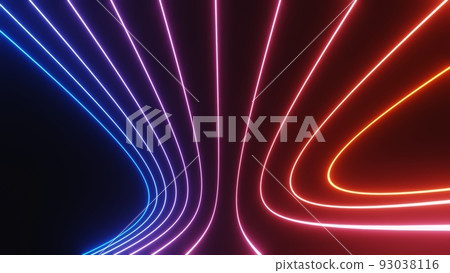 Abstract colorful neon glowing light background. Speed light illuminated. Florescent on the dark scene. Curvy moving line shape. 3D render. 93038116