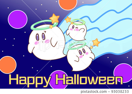 Illustration of a cute ghost moving in the air 93038233