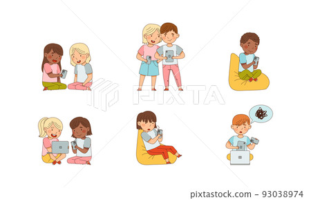 Little Children with Smartphone and Tablet pc Playing and Surfing Internet Vector Set Little Children with Smartphone and Tablet pc Playing and Surfing Internet Vector Set 93038974
