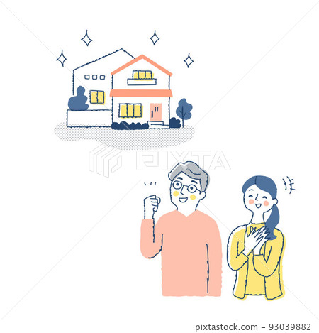 A man and woman with a happy expression and a shiny house 93039882