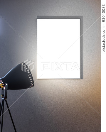 Blank vertical poster in a frame on the wall 93040088