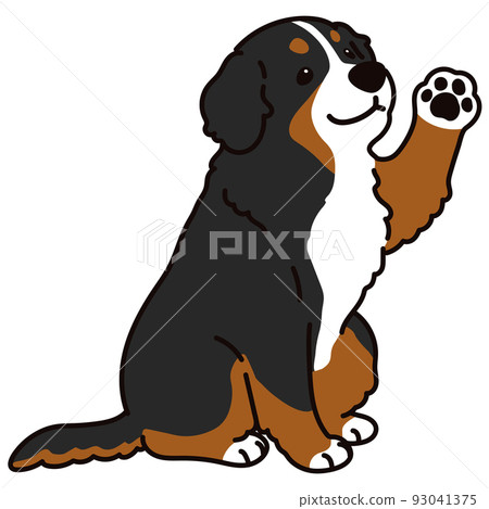 Illustration of a simple and cute Bernese Mountain Dog waving, with main lines 93041375