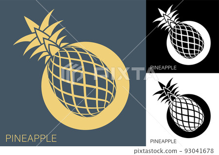 Juicy ripe pineapple symbol in circle. Harvesting tropical fruits. Simple black and white vector isolated on white background 93041678
