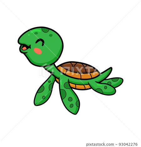 Cute little turtle cartoon swimming	 93042276