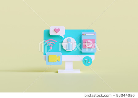 social media content online streaming. Digital Advertising and Media Marketing. 3d illustration. 93044086