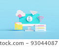 Data server cloud storage. Business technology cloud computing service and technology file upload backup on cloud storage. 3D illustration 93044087