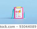 3d clipboard task management todo check list with pencil and pen. Checklist, to do list, questionnaire concept. 3d illustration. 93044089